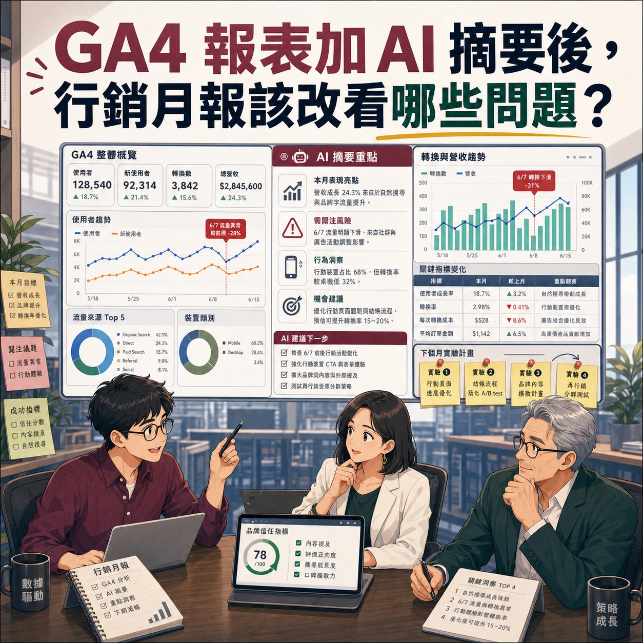 GA4 報表加 AI 摘要後，行銷月報該改看哪些問題？