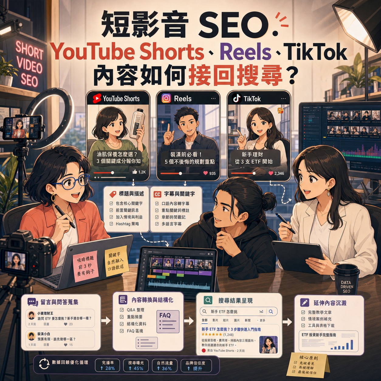 短影音 SEO：YouTube Shorts、Reels、TikTok 內容如何接回搜尋？